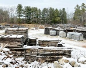 Stacks of live edge slabs air drying out in lumber yard