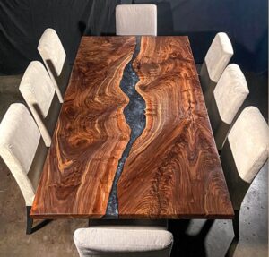 Live edge river table style dining room table